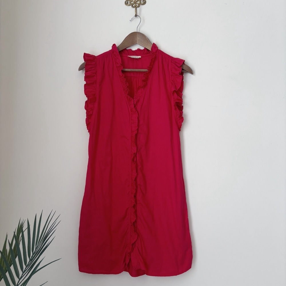 StarkX Red Ruffle Button Front Shirt Dress XS Preppy Summer